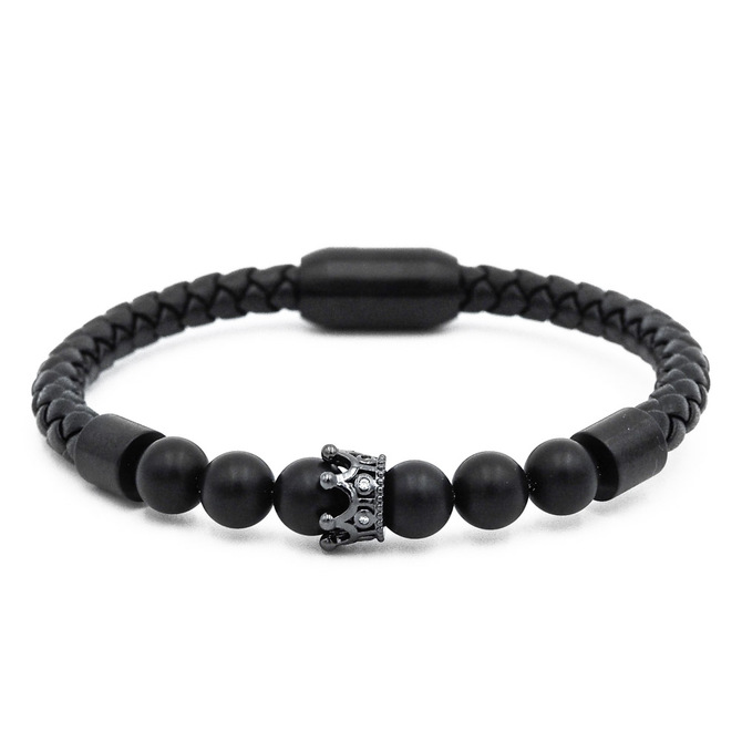 Pánský kožený náramek Lavaliere Black crown A.jpg