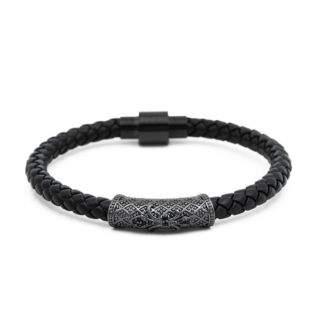Pánský kožený náramek Lavaliere Simple luxury Black A.jpg
