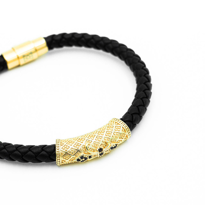 Pánský kožený náramek Lavaliere Simple luxury Gold F.jpg