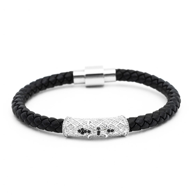 Pánský kožený náramek Lavaliere Simple luxury White Gold A.jpg